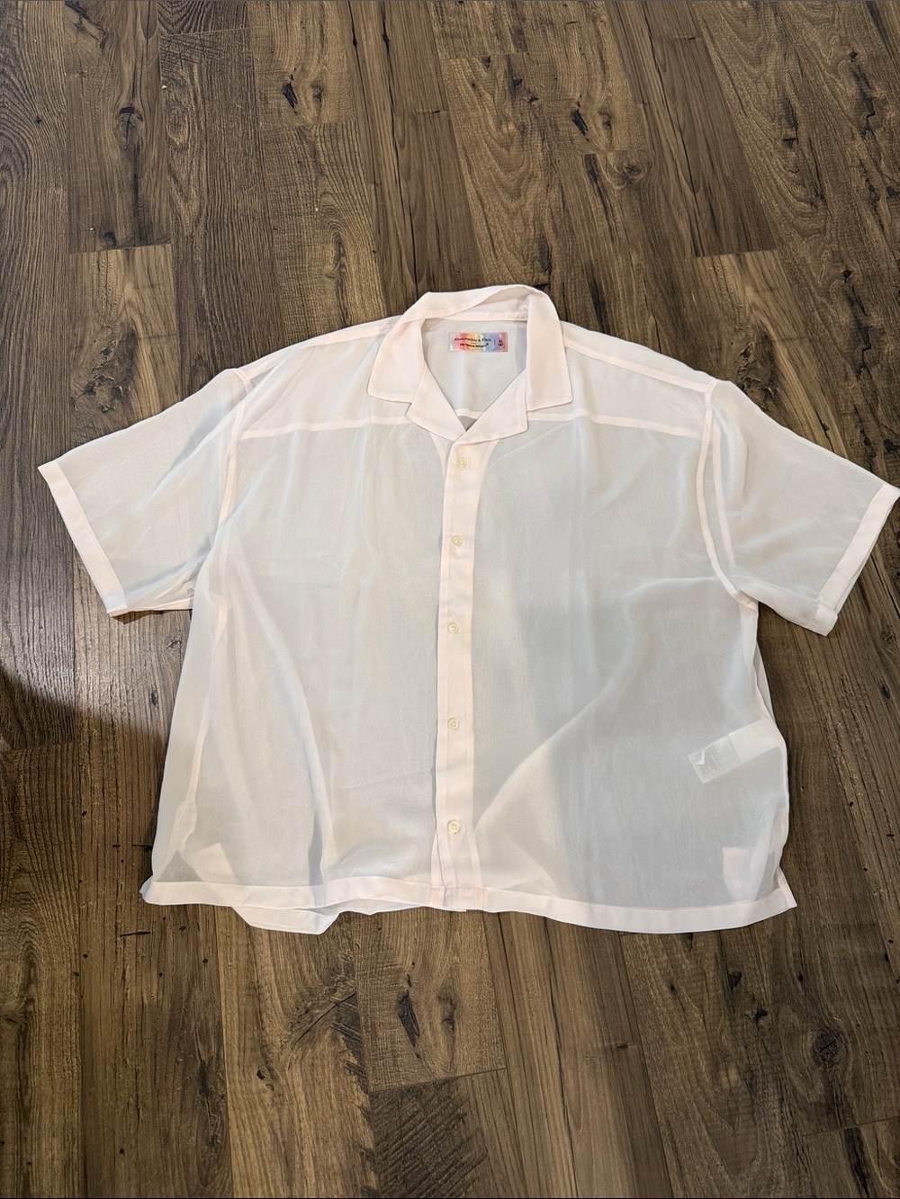 Abercrombie & Fitch Sheer Light Pink Button Up Short Sleeve